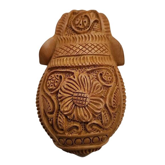 Wooden Hindu Inspired Elephant Figurine Ornate Detail 3” Tall Art Deco India - Picture 6 of 6